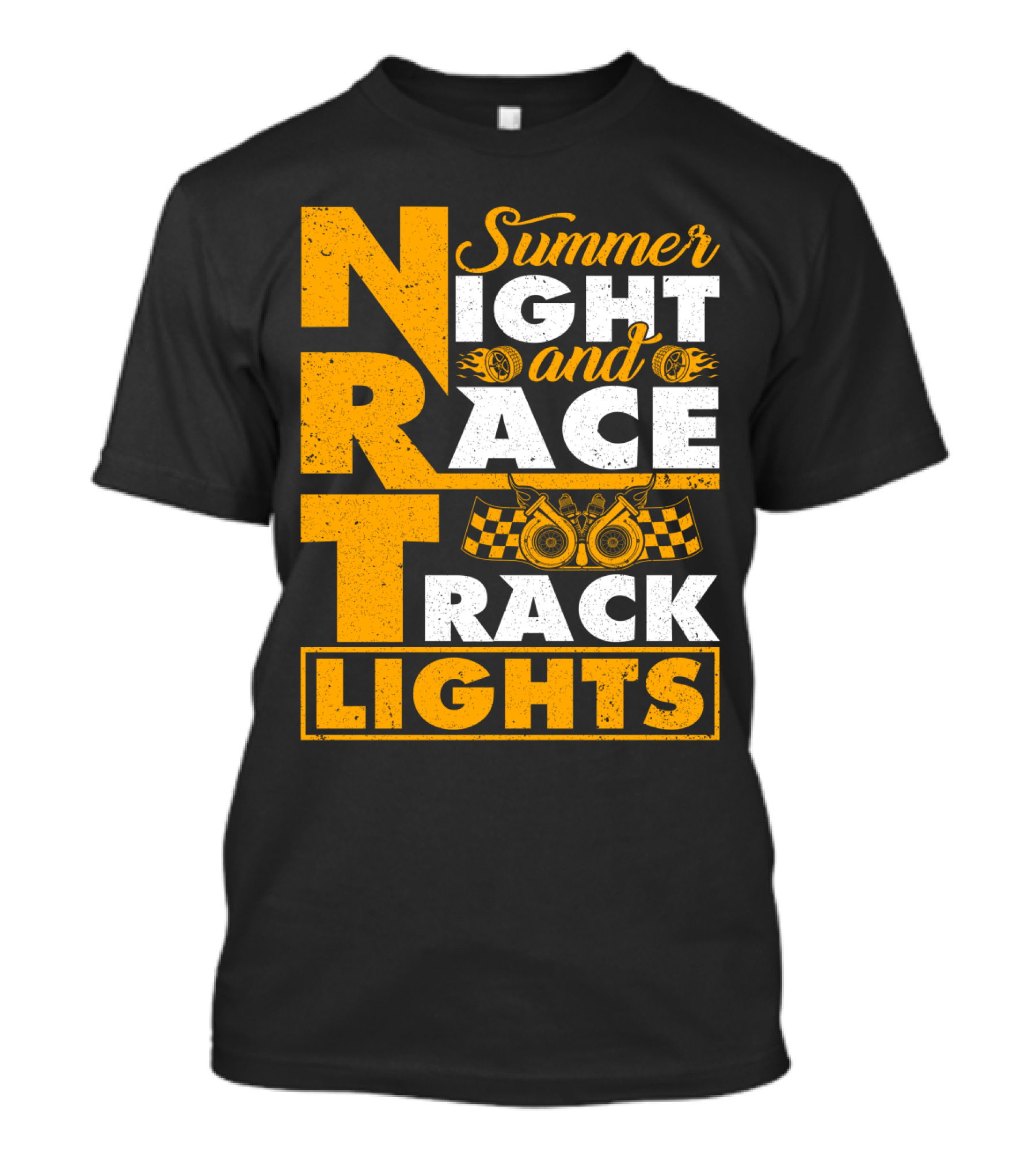 Summer Night And Race Track Lights With Engine And Checkered Flags T-Shirt