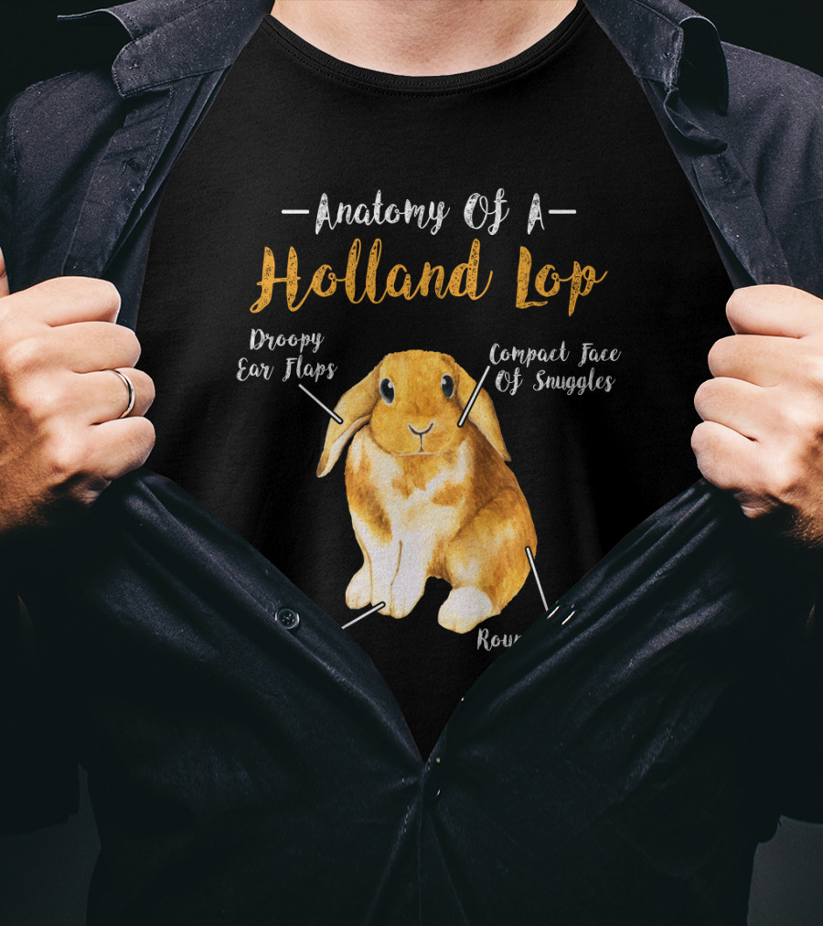 Anatomy Of A Holland Lop Droopy Ear Flaps Compact Face Of Snuggles Fluffy Fur Diggers Round Bottom Of Cute T-Shirt