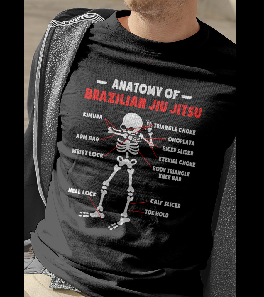 Anatomy Of Brazilian Jiu Jitsu: Kimura, Triangle Choke, Omoplata, Arm Bar, Bicep Slider, Ezekiel Choke, Wrist Lock, Body Triangle, Knee Bar, Hell Lock, Calf Slicer, Toe Hold T-Shirt