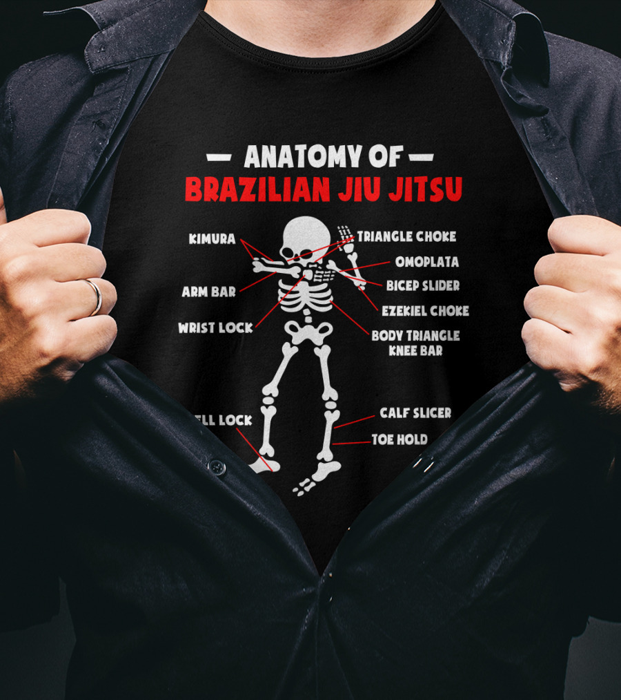 Anatomy Of Brazilian Jiu Jitsu: Kimura, Triangle Choke, Omoplata, Arm Bar, Bicep Slider, Ezekiel Choke, Wrist Lock, Body Triangle, Knee Bar, Hell Lock, Calf Slicer, Toe Hold T-Shirt