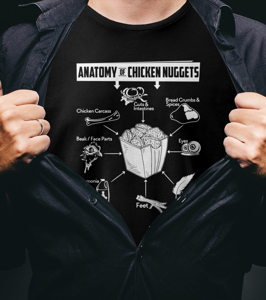 Anatomy Of Chicken Nuggets Guts Bread Crumbs Beak Eyes Ammonia Feathers T-Shirt