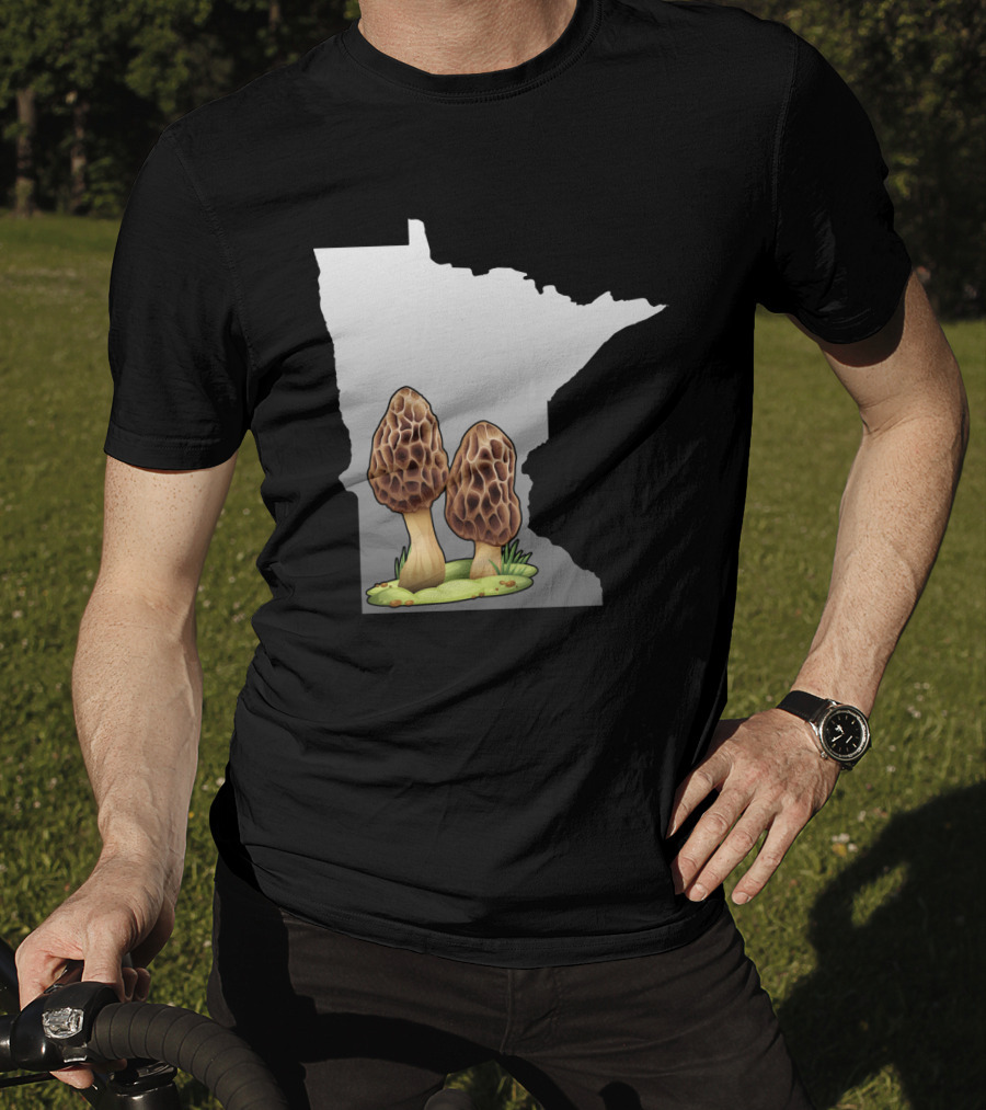 Minnesota Map With Two Morel Mushrooms In Front T-Shirt