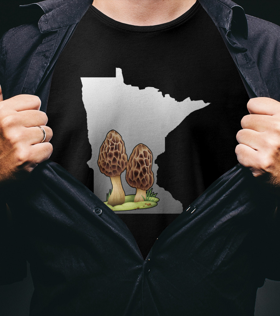 Minnesota Map With Two Morel Mushrooms In Front T-Shirt