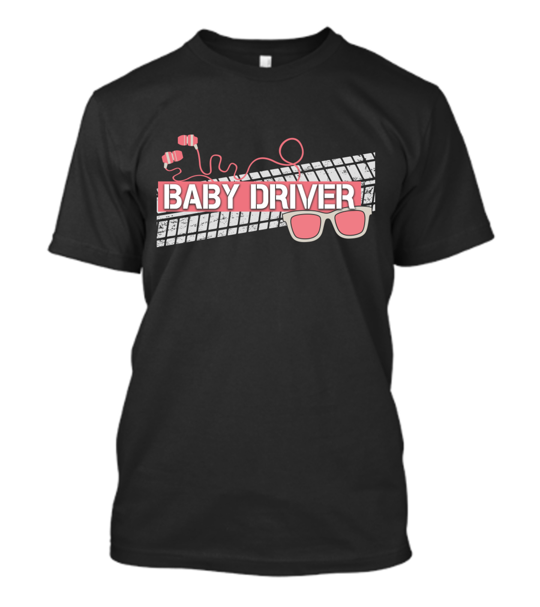 Baby Driver Tire Tracks Sunglasses And Headphones T-Shirt