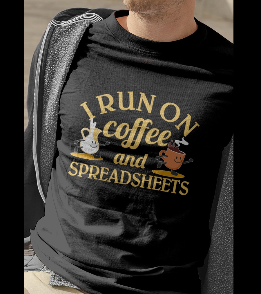 I Run On Coffee And Spreadsheets Animated Coffee Cups T-Shirt