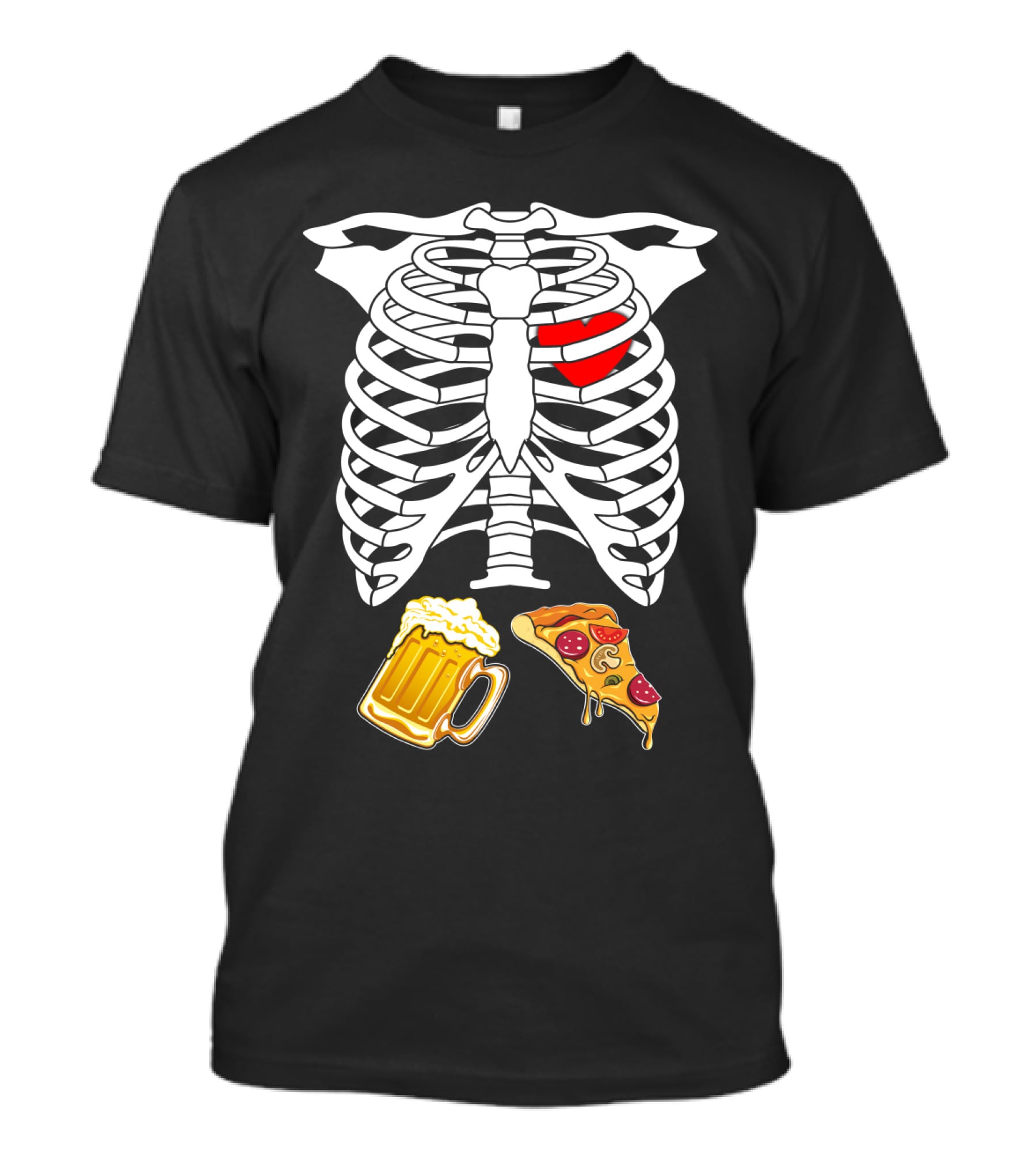 Maternity Beer And Pizza Skeleton Ribcage Heart T-Shirt