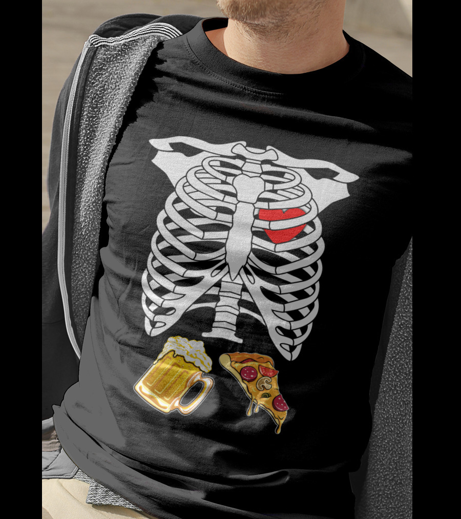 Maternity Beer And Pizza Skeleton Ribcage Heart T-Shirt