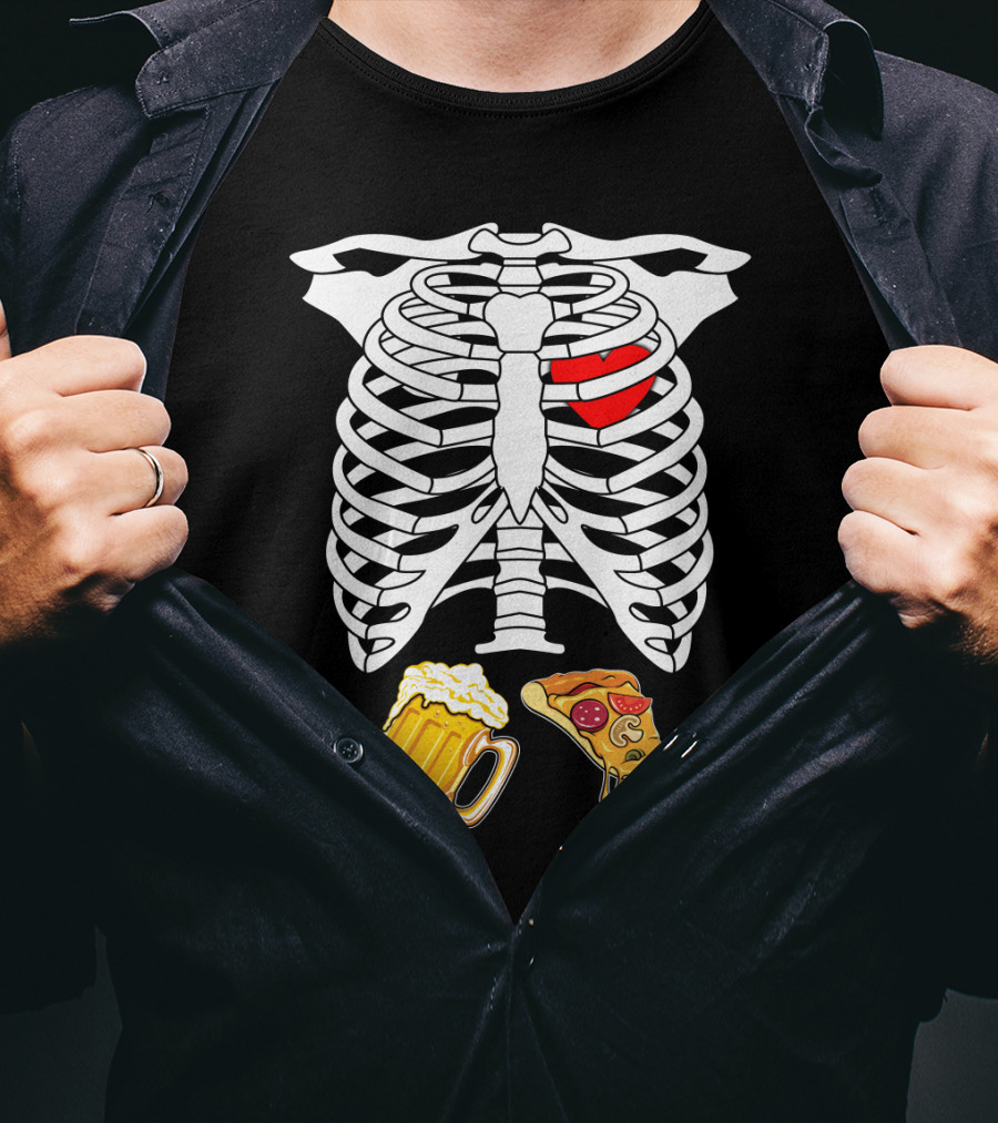 Maternity Beer And Pizza Skeleton Ribcage Heart T-Shirt