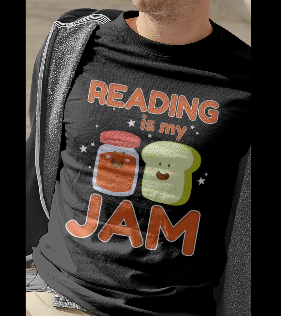 READING IS MY JAM Cute Kawaii Jam Jar And Bread With Stars T-Shirt