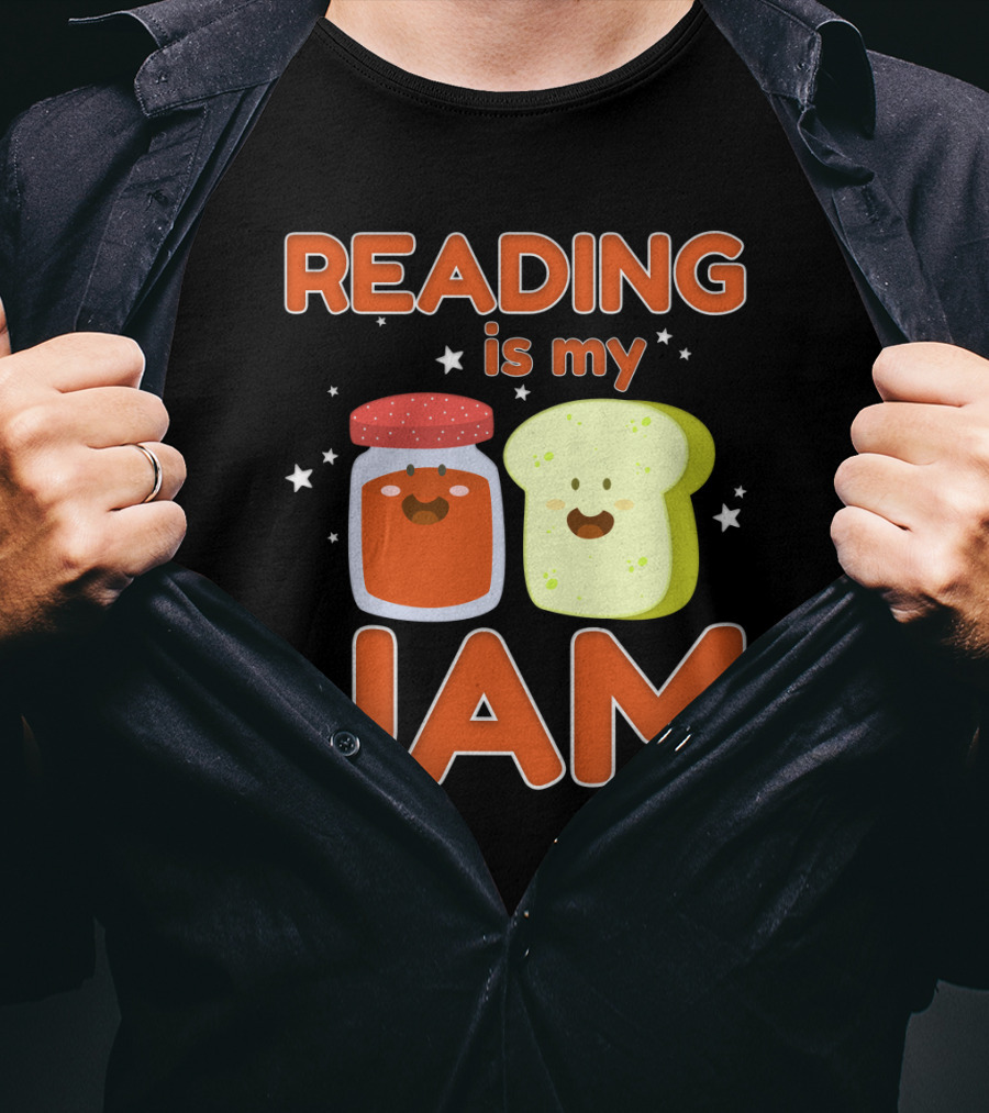 READING IS MY JAM Cute Kawaii Jam Jar And Bread With Stars T-Shirt