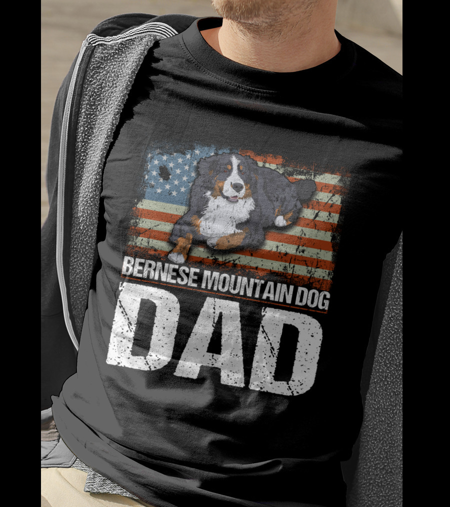 Bernese Mountain Dog Dad American Flag Patriotic Canine Pride T-Shirt