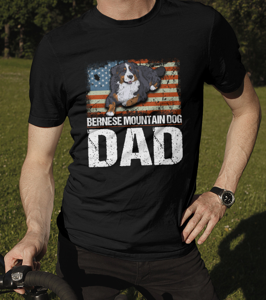 Bernese Mountain Dog Dad American Flag Patriotic Canine Pride T-Shirt