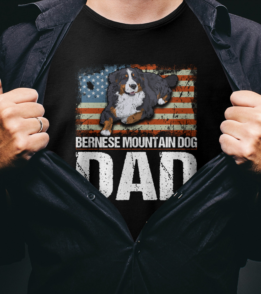 Bernese Mountain Dog Dad American Flag Patriotic Canine Pride T-Shirt
