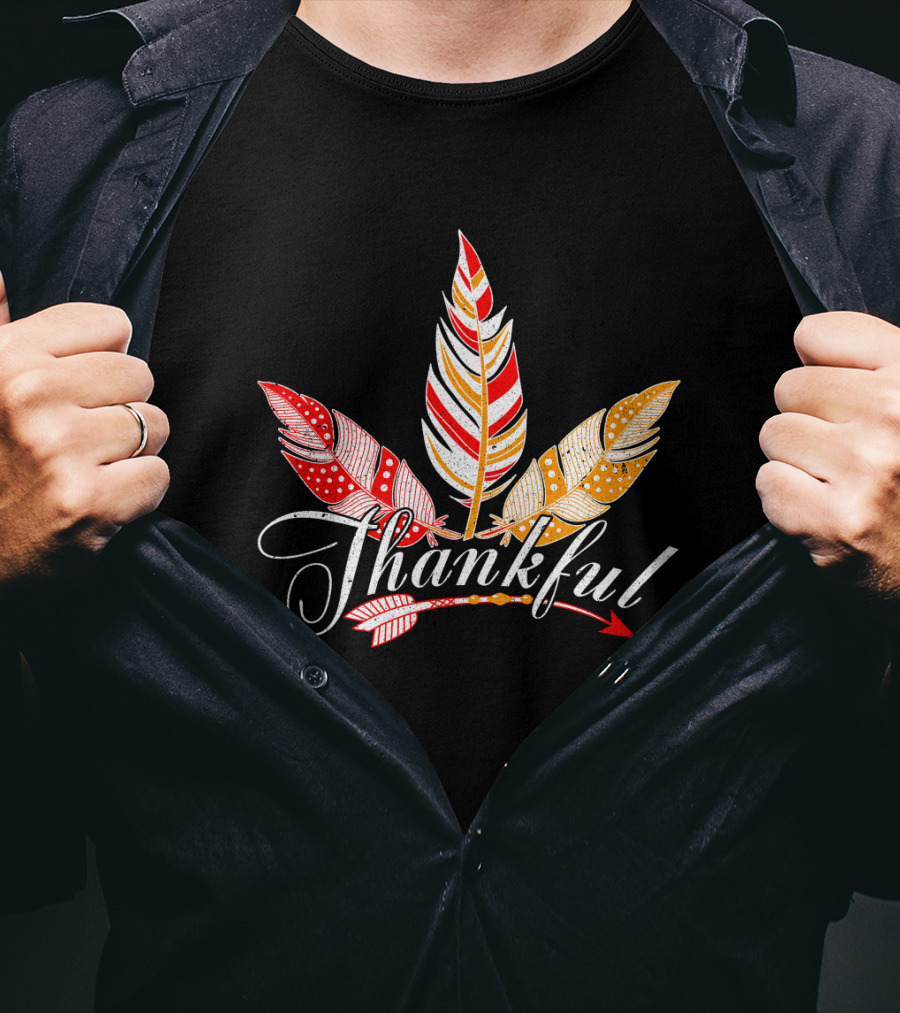 Thankful With Feather And Arrow Colorful Fall T-Shirt