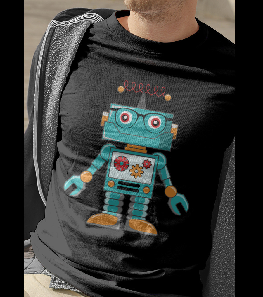 Cute Vintage Robot With Glasses And Gears T-Shirt
