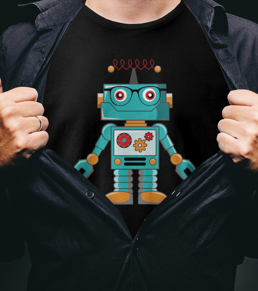 Cute Vintage Robot With Glasses And Gears T-Shirt