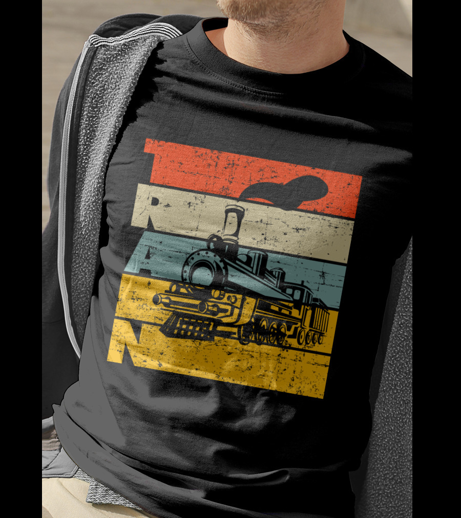 Vintage Train Retro Steam Locomotive Stripes T-Shirt
