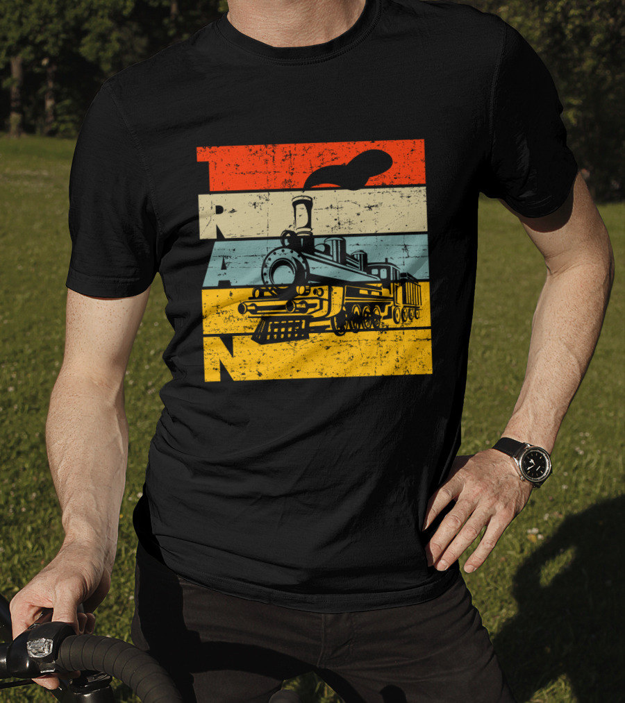 Vintage Train Retro Steam Locomotive Stripes T-Shirt