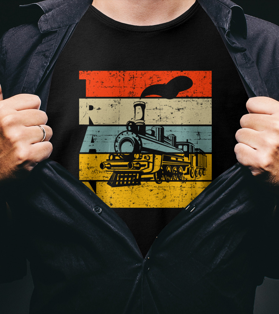 Vintage Train Retro Steam Locomotive Stripes T-Shirt