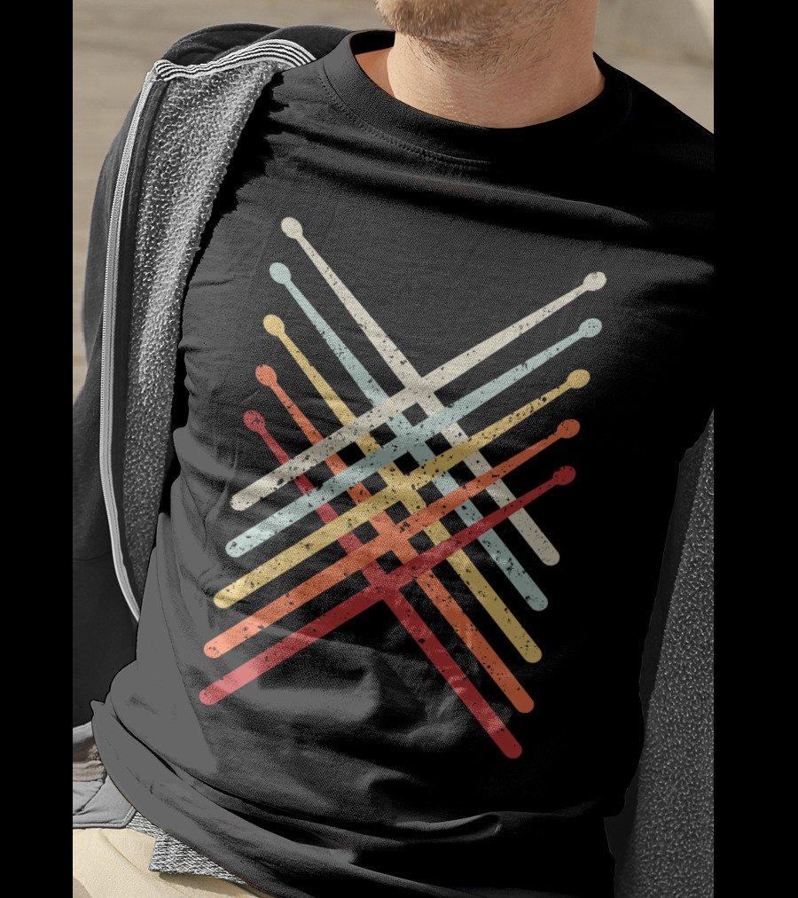Retro Vintage Drummer Multicolor Drumsticks T-Shirt