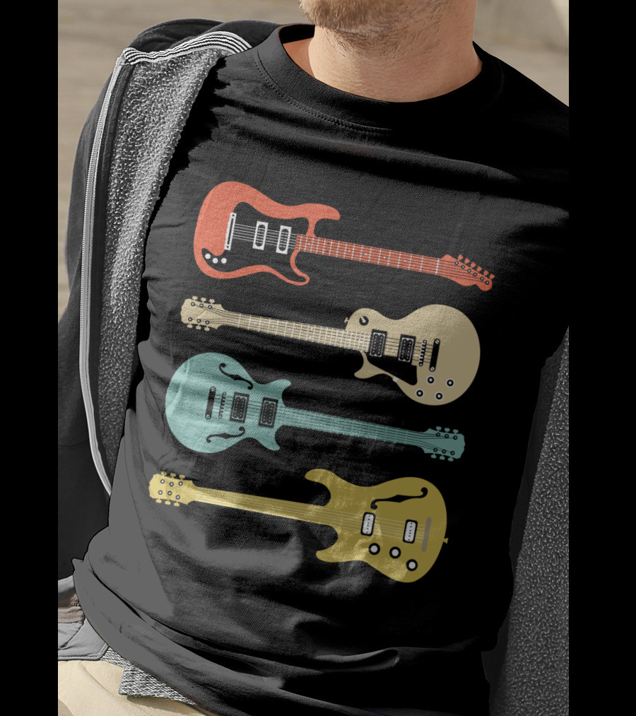 Vintage Bass Guitar Colorful Electric Guitars Collection T-Shirt