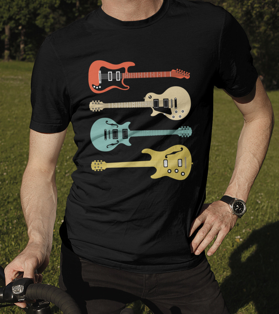 Vintage Bass Guitar Colorful Electric Guitars Collection T-Shirt