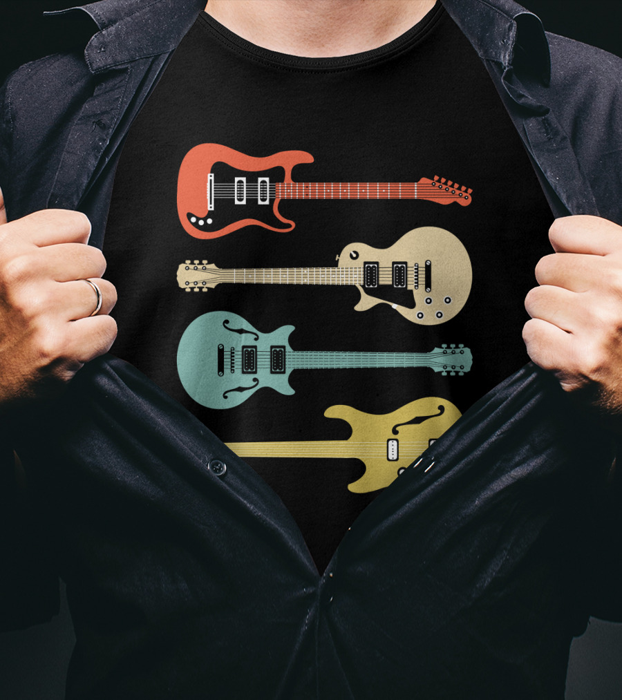 Vintage Bass Guitar Colorful Electric Guitars Collection T-Shirt