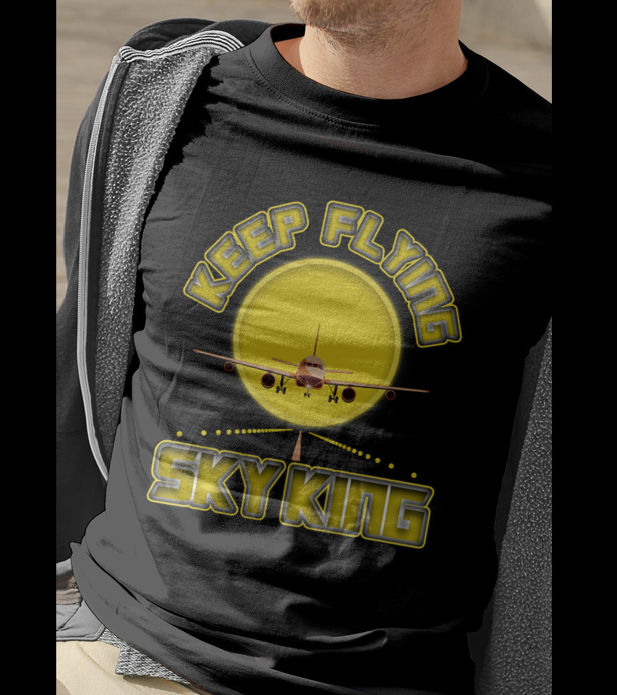 Keep Flying Sky King Aviation Pilot Airplane Jet Landing Sunset T-Shirt