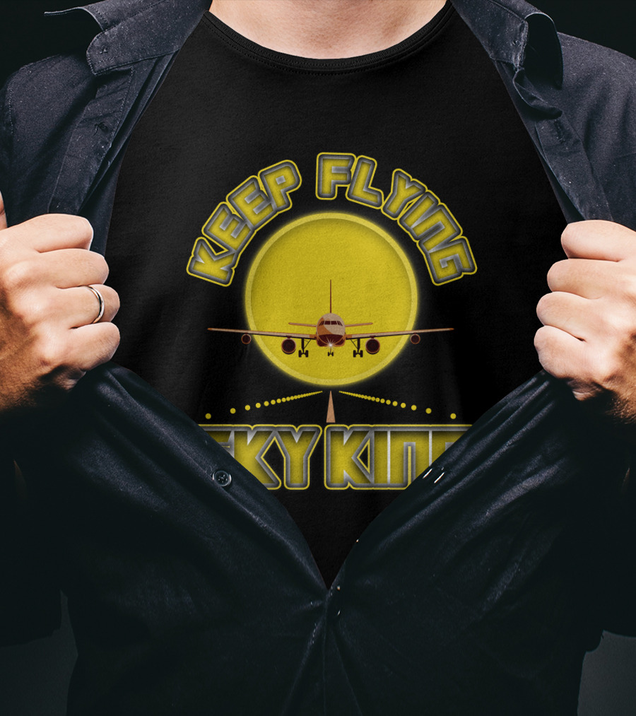 Keep Flying Sky King Aviation Pilot Airplane Jet Landing Sunset T-Shirt