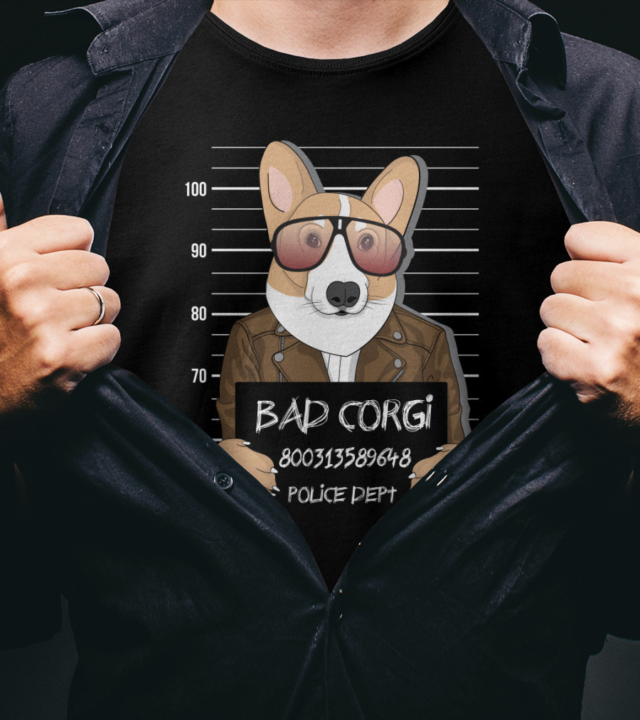 Bad Corgi 800313589648 Police Dept Mugshot T-Shirt