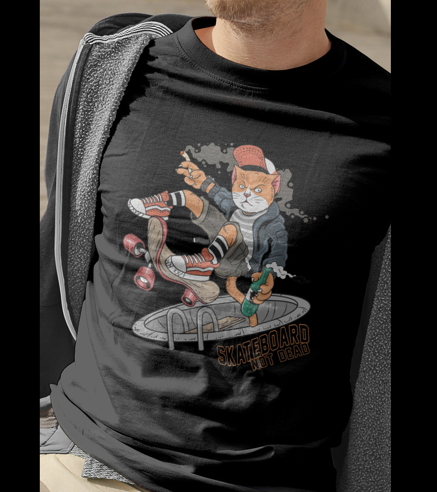 Cat Skateboard Not Dead T-Shirt