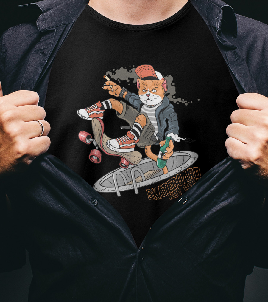 Cat Skateboard Not Dead T-Shirt