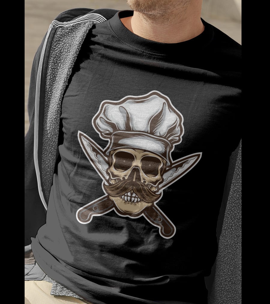 Chef Skull With Moustache And Crossed Knives T-Shirt
