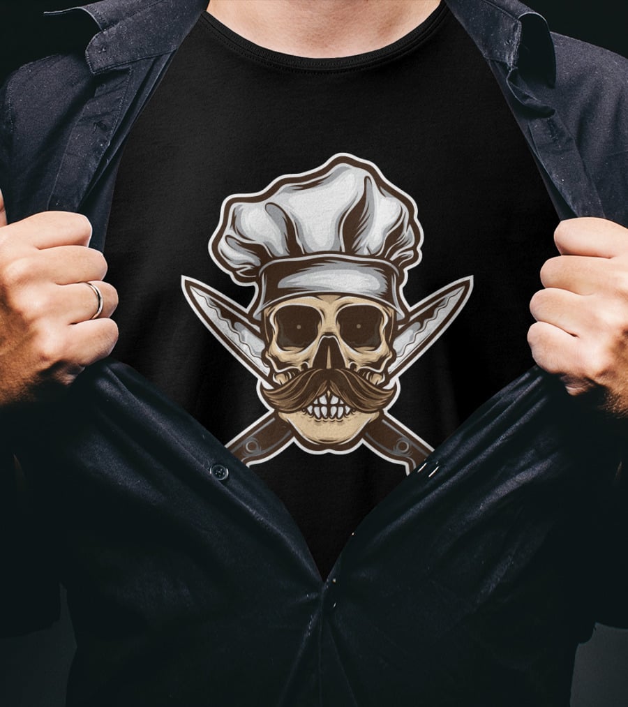 Chef Skull With Moustache And Crossed Knives T-Shirt