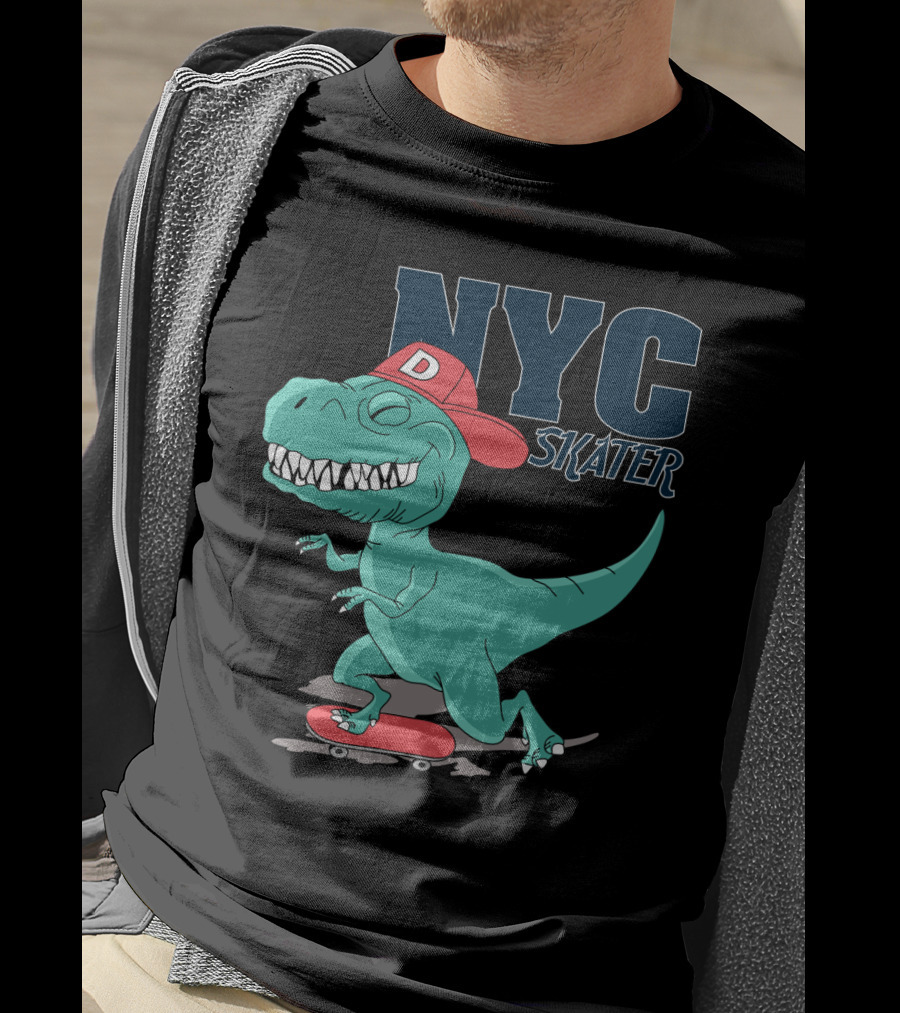 NYC Skater Dinosaur With Red Cap T-Shirt