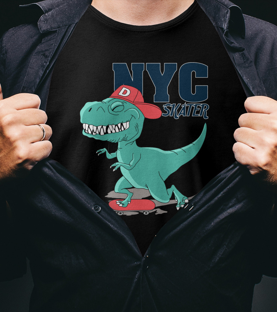 NYC Skater Dinosaur With Red Cap T-Shirt