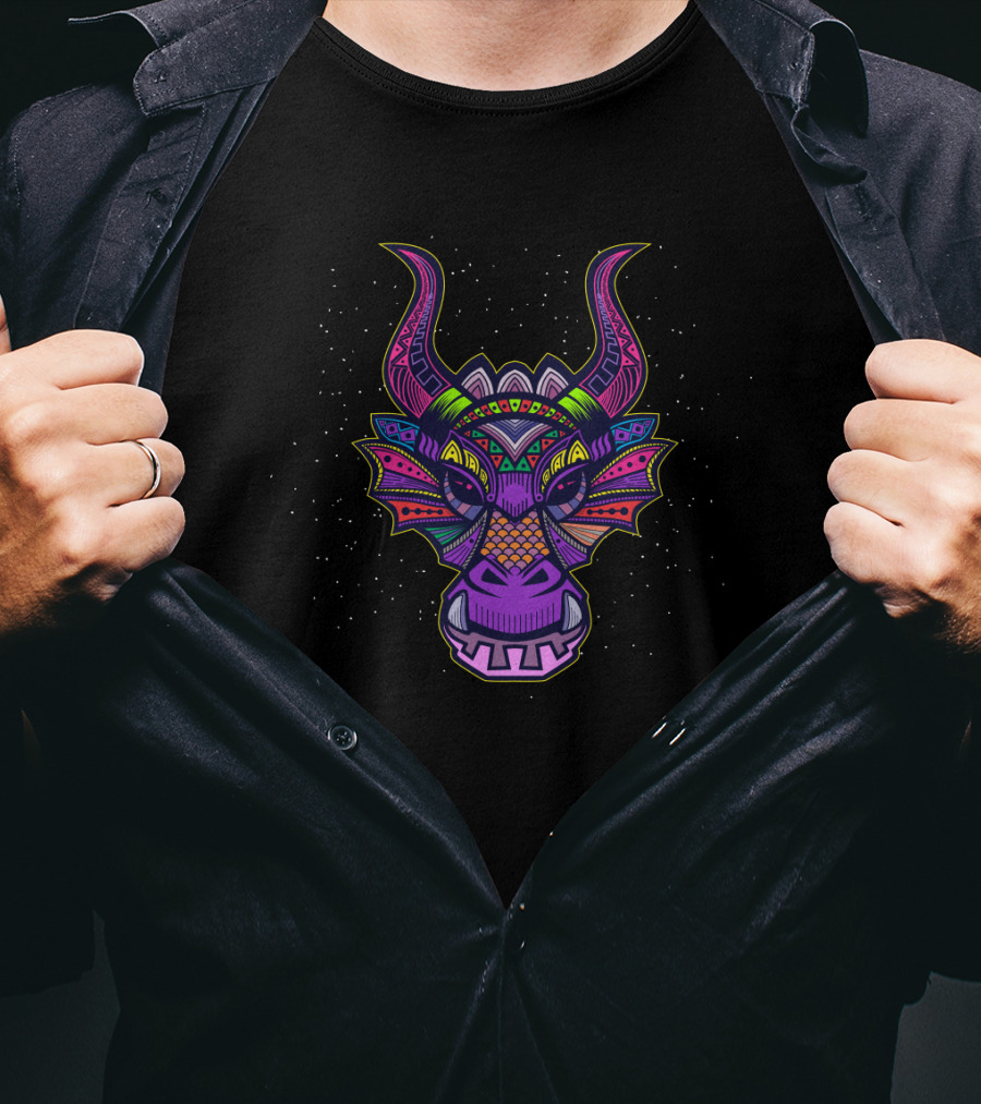 Dragon Face Psychedelic Colors Fantasy Creature T-Shirt