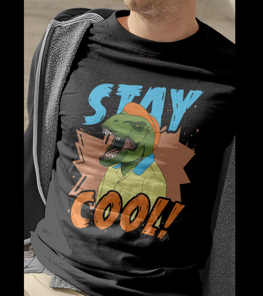 STAY COOL Dinosaur Wearing Bright Shirt And Cap T-Shirt