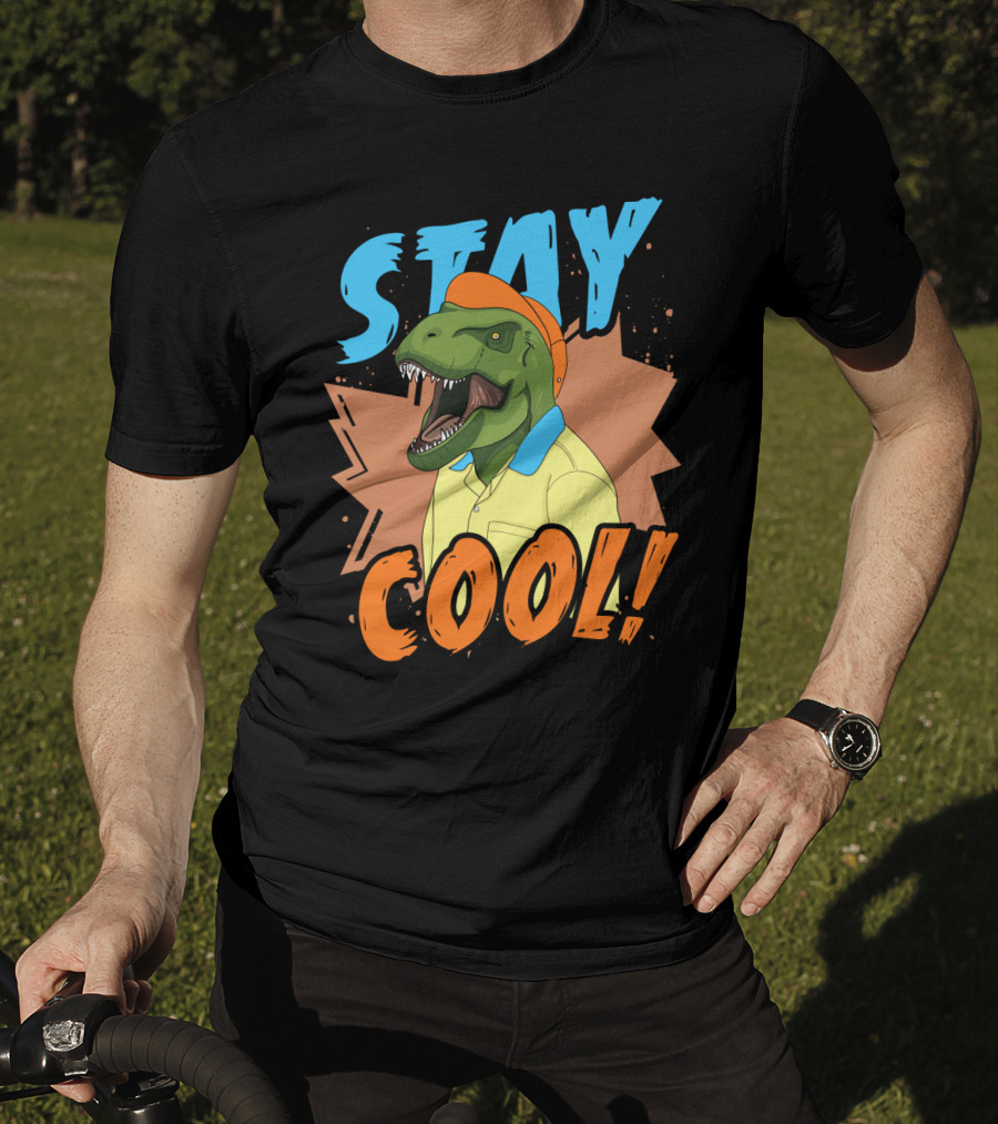 STAY COOL Dinosaur Wearing Bright Shirt And Cap T-Shirt