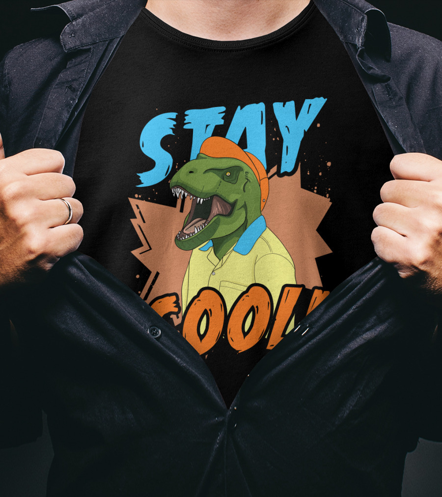 STAY COOL Dinosaur Wearing Bright Shirt And Cap T-Shirt