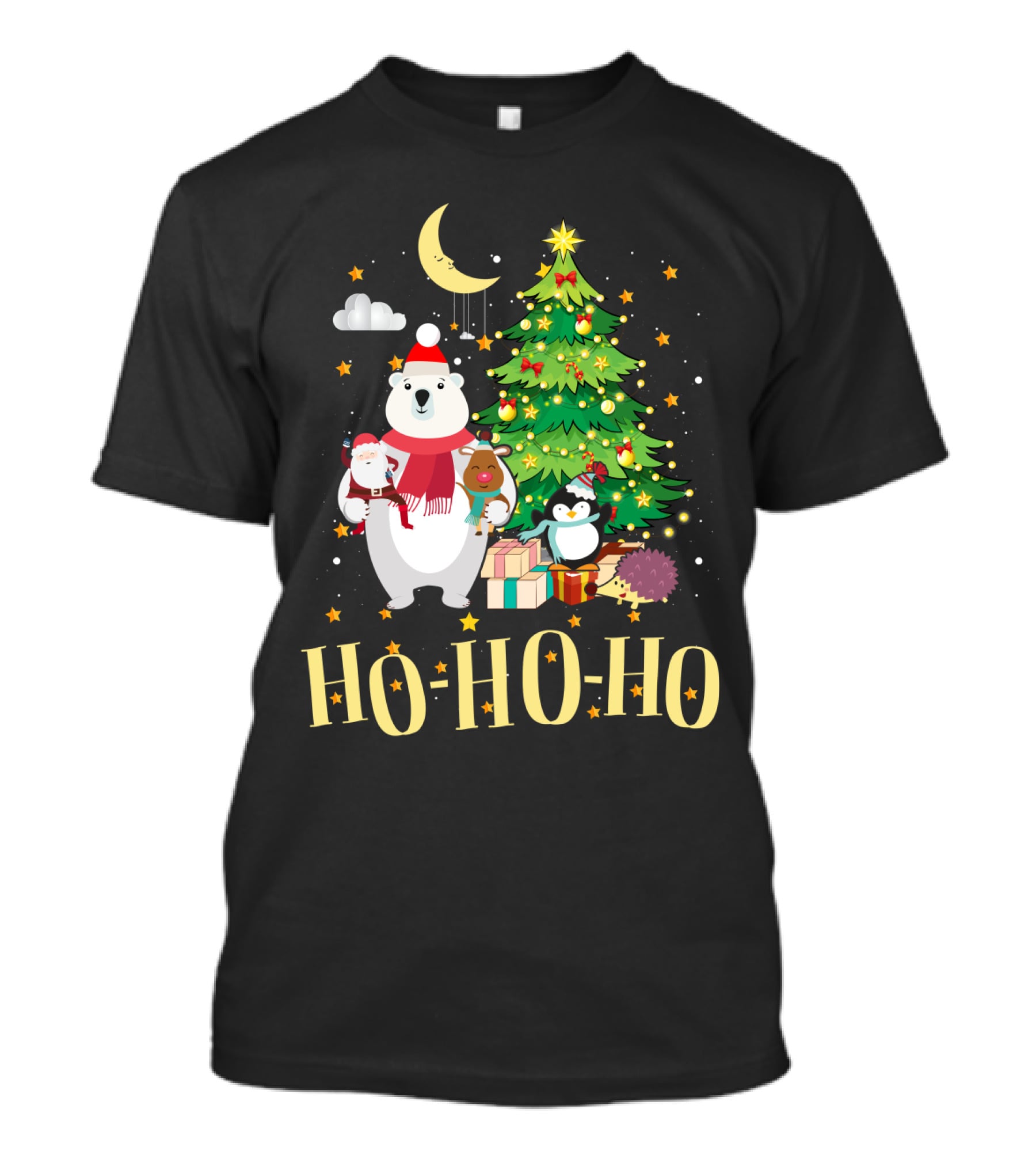 HO HO HO Christmas Dreams Polar Bear Santa Penguin Tree T-Shirt