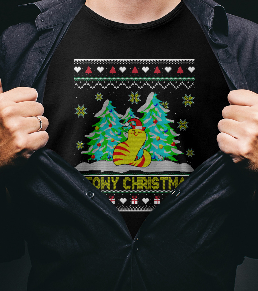 Meowy Christmas Cat Lover Ugly Christmas T-Shirt