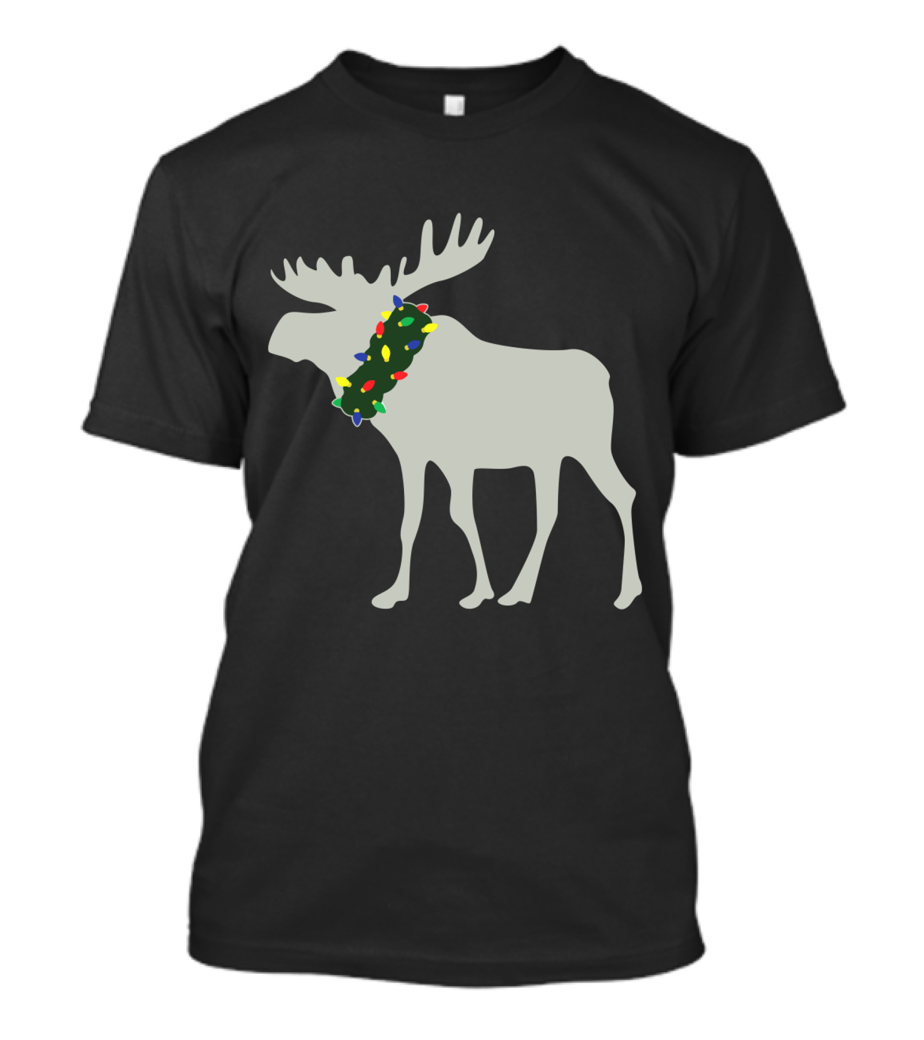 Moose With Festive Christmas Light Wreath T-Shirt