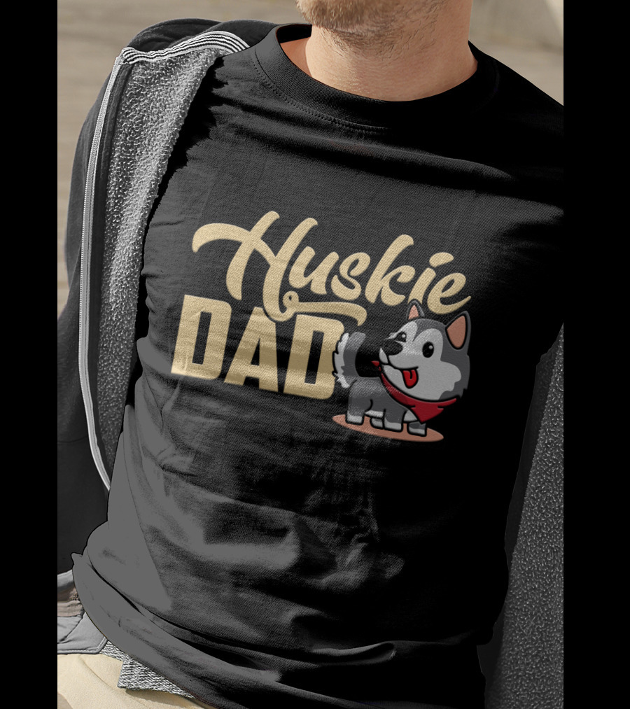 Huskie Dad Cartoon Dog With Red Bandana T-Shirt