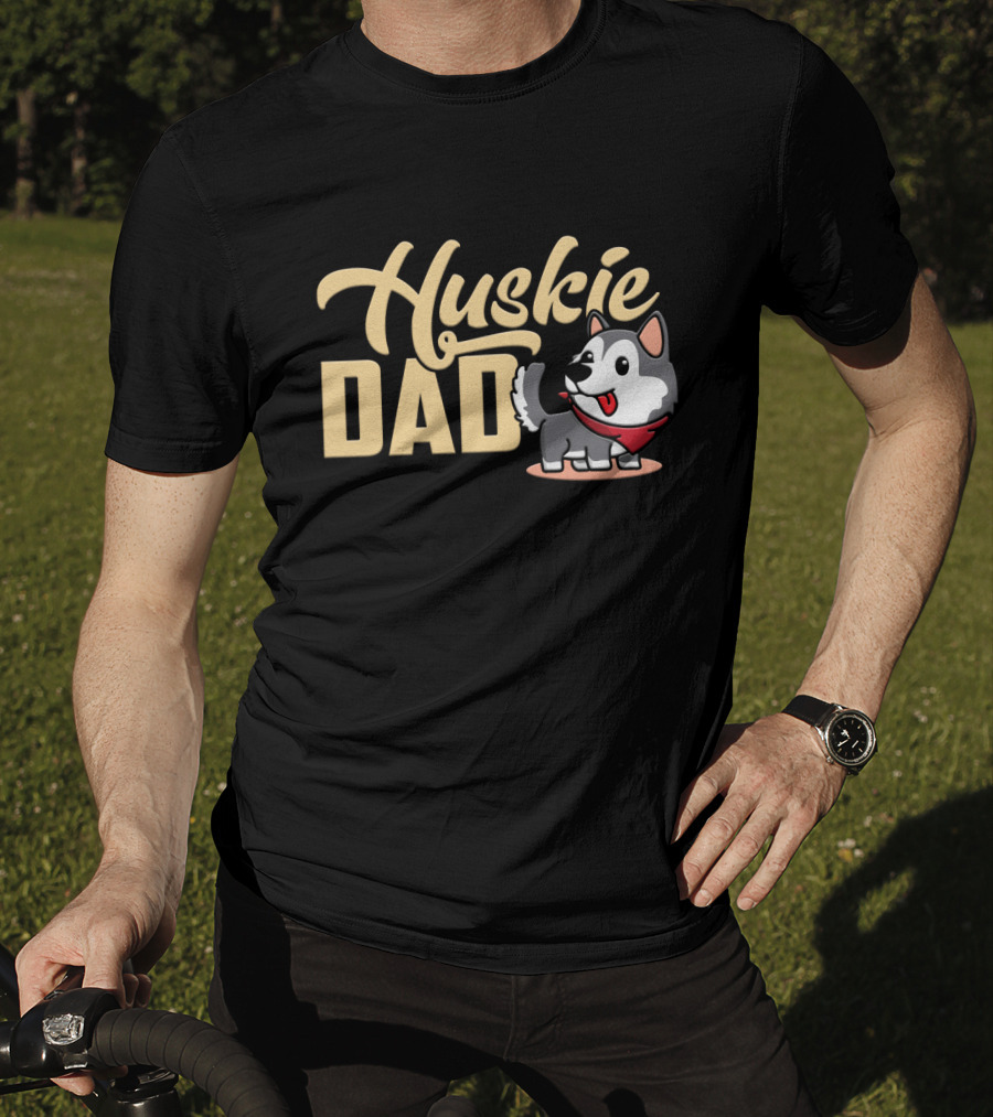 Huskie Dad Cartoon Dog With Red Bandana T-Shirt