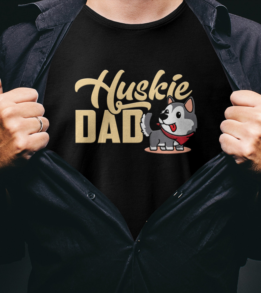 Huskie Dad Cartoon Dog With Red Bandana T-Shirt