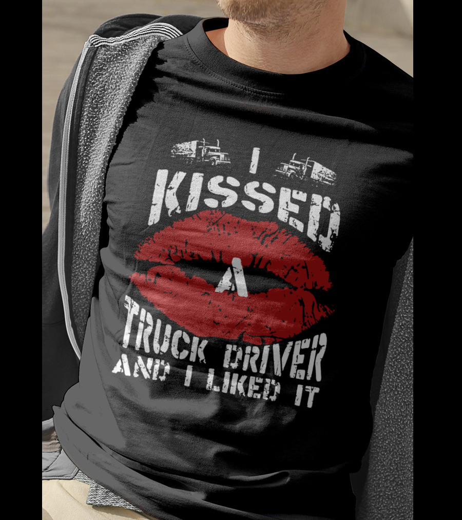 I Kissed A Truck Driver And I Liked It Big Red Lips Print T-Shirt