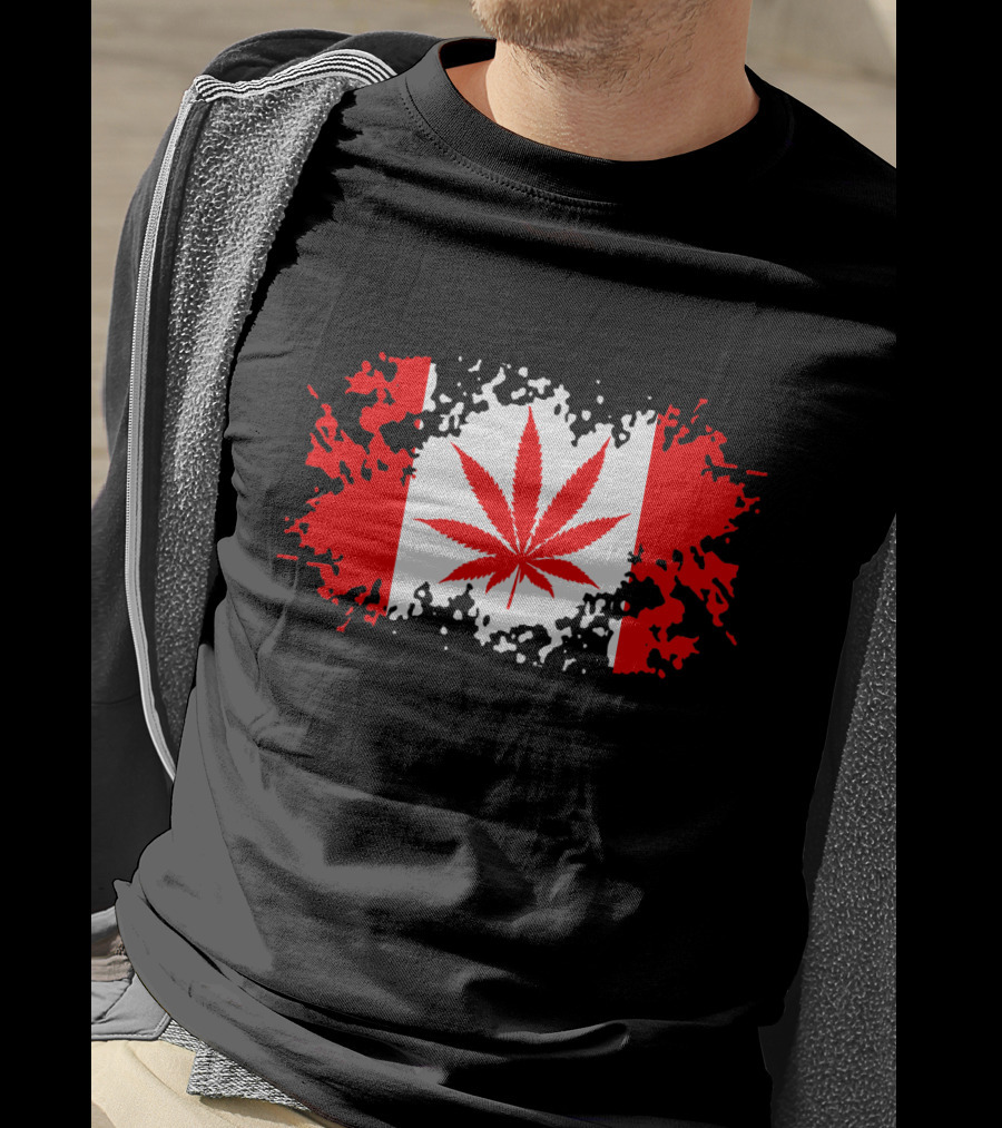 Funny Canadian Flag With Marijuana Leaf Maple T-Shirt