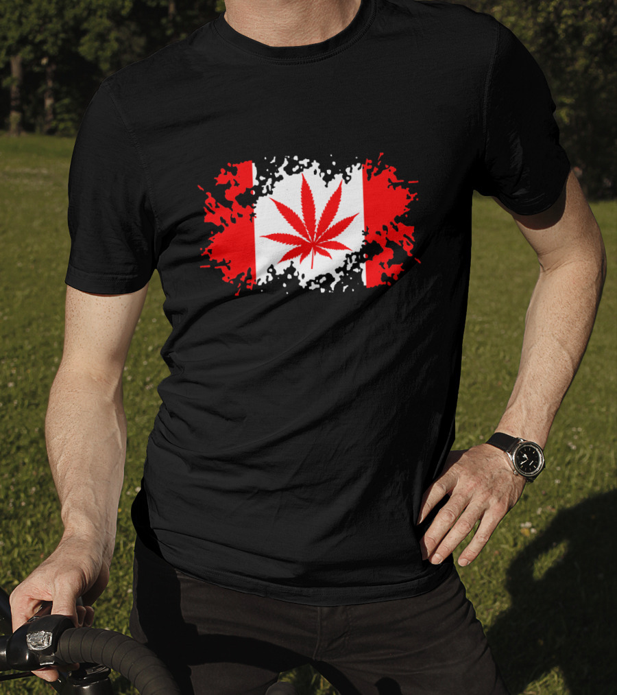 Funny Canadian Flag With Marijuana Leaf Maple T-Shirt