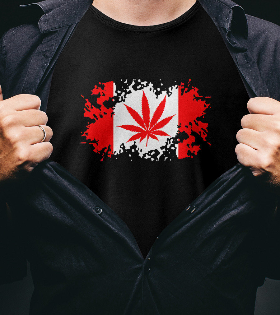 Funny Canadian Flag With Marijuana Leaf Maple T-Shirt